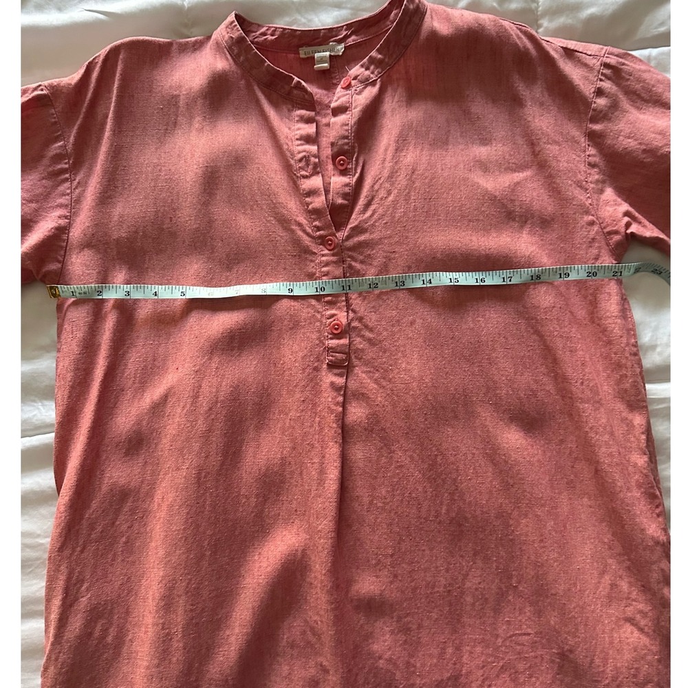 EILEEN FISHER Delave Organic Linen Mandarin Collar Button Shirt Dress Coral M - Picture 6 of 9
